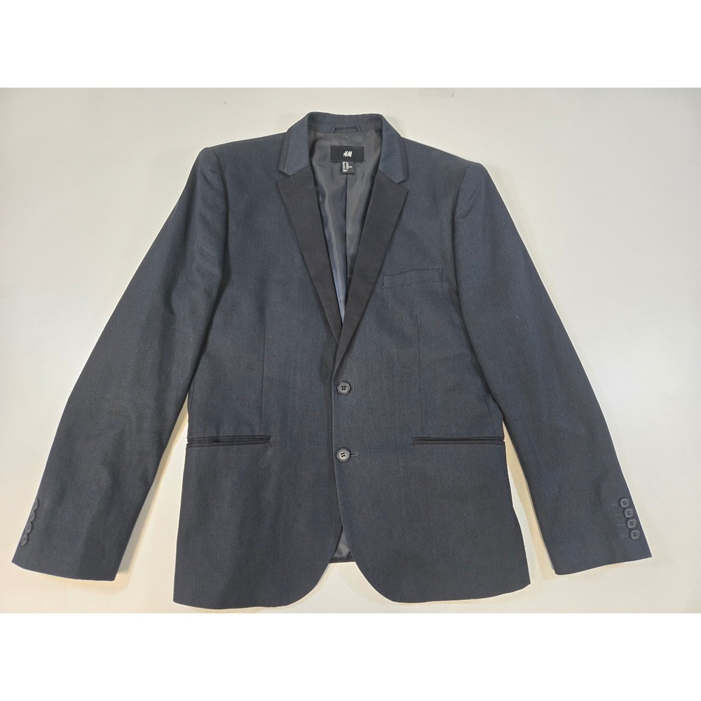 HM Mens Black Cotton Two Button Blazer Sport Coat Jacket Size 44R 525140